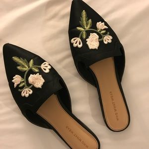 Floral embroidery mules